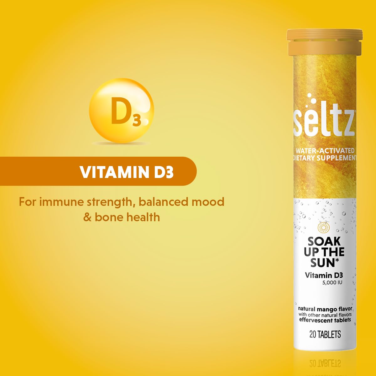 Seltz Soak Up The Sun Effervescent Vitamin D3 Tablets, 20 Count