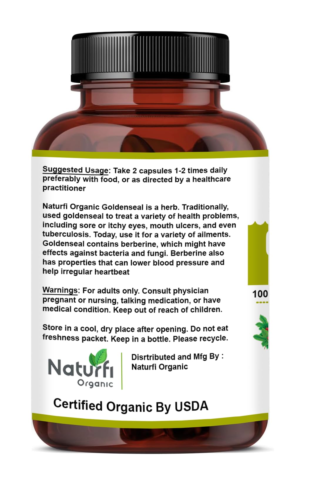 Naturfi Organic Goldenseal Root Capsules 90 Count
