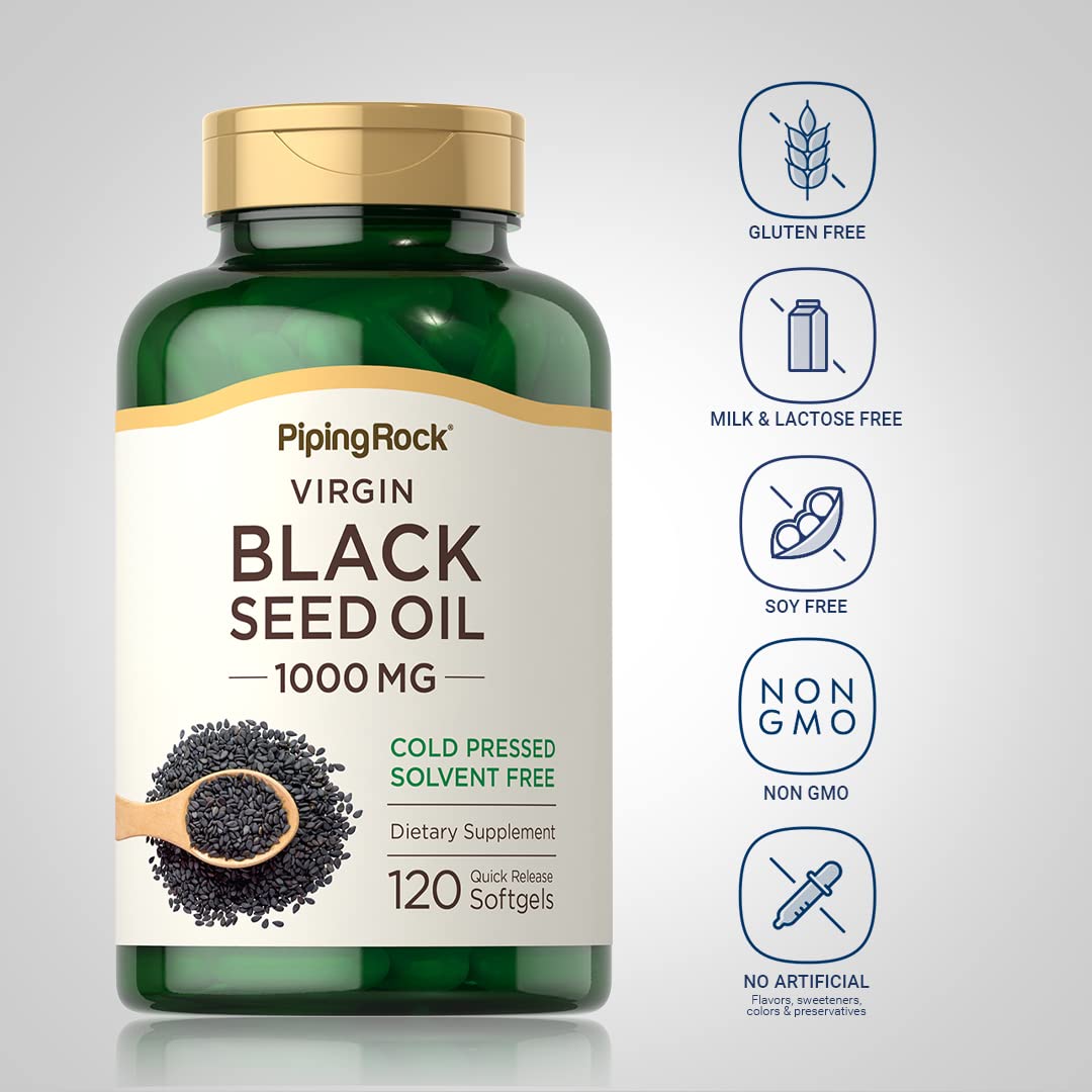 Piping Rock Black Seed Oil Softgel Capsules, 120 Count