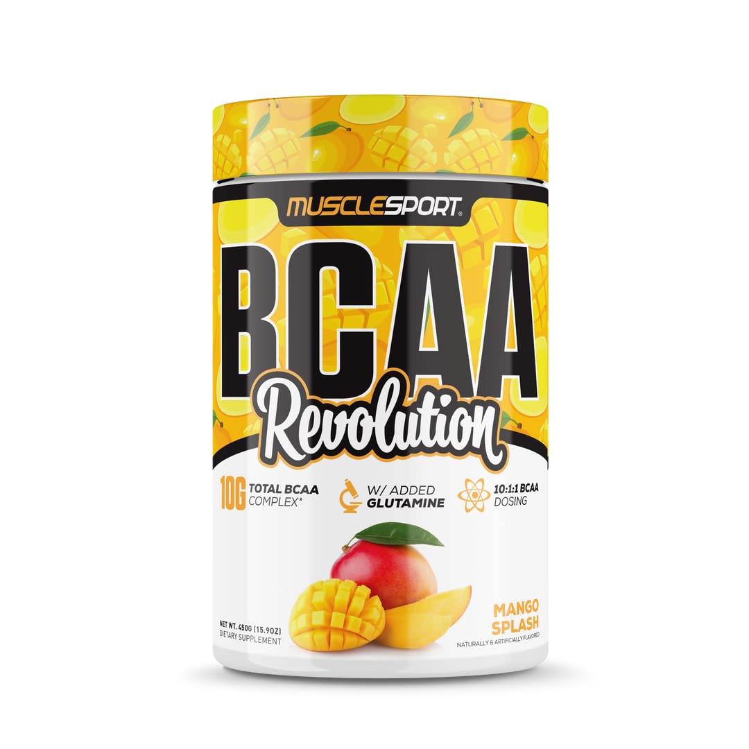 Musclesport BCAA Revolution Amino Acid Powder Supplement for Men & Women - Intra Workout Training Complex - Recovery Supplement Mango Splash, 15.87 Ounce