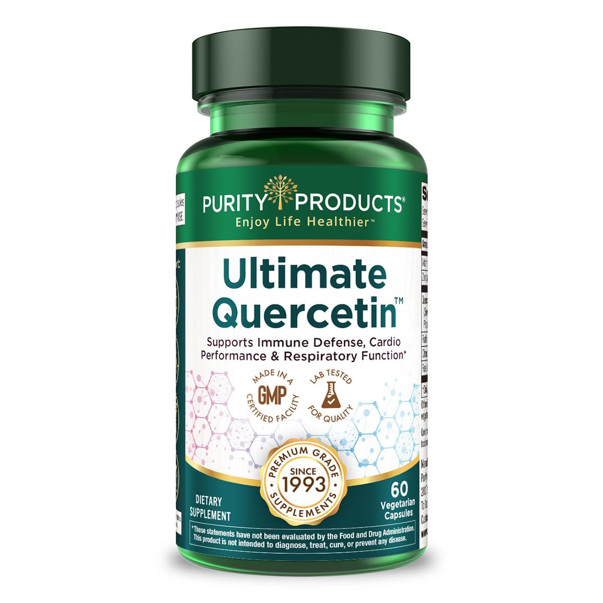 Purity Products Ultimate Quercetin 20x More Absorbable Than Ordinary Quercetin - Quercefit Phytosome, Zinc, Vitamin C & More, 60 Veg Capsules