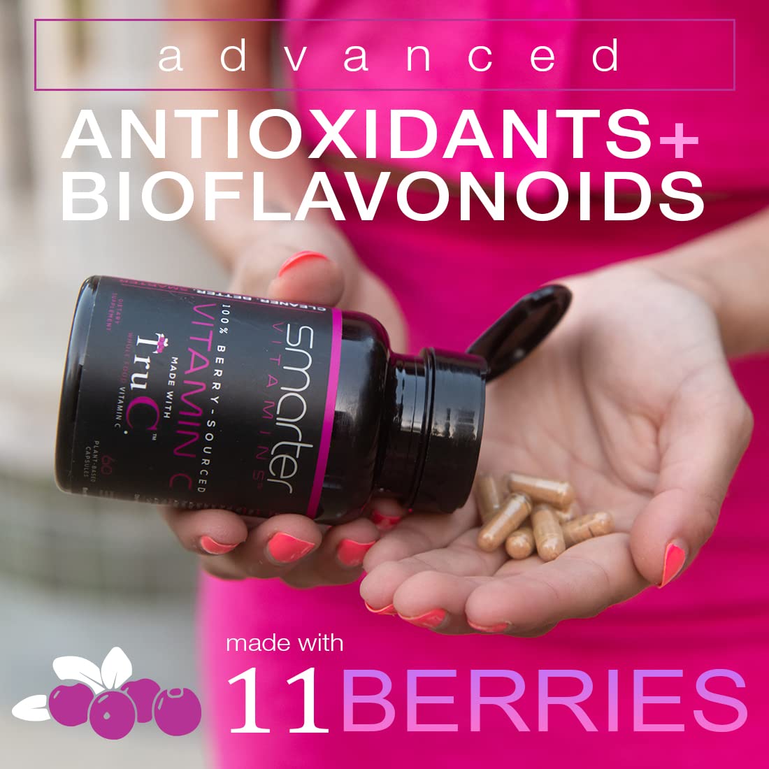 SmarterVitamins Raw Whole Food Vitamin C from Berries, Premium Antioxidants, Bioflavonoids & Polyphenols, 300 Vegan Capsules