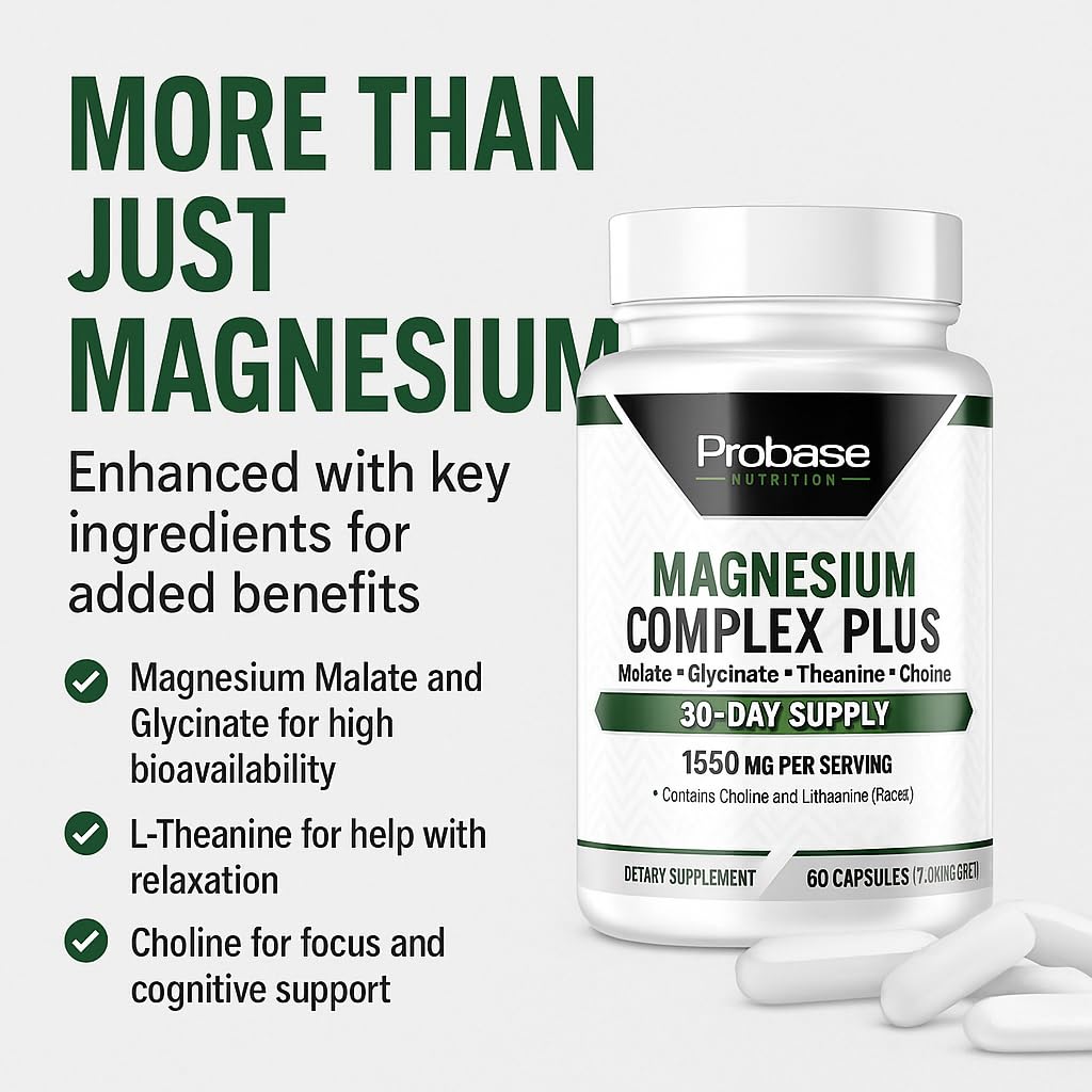 Probase Nutrition Magnesium Complex Plus with Glycinate, Malate, L-Theanine and Choline 60 Capsules
