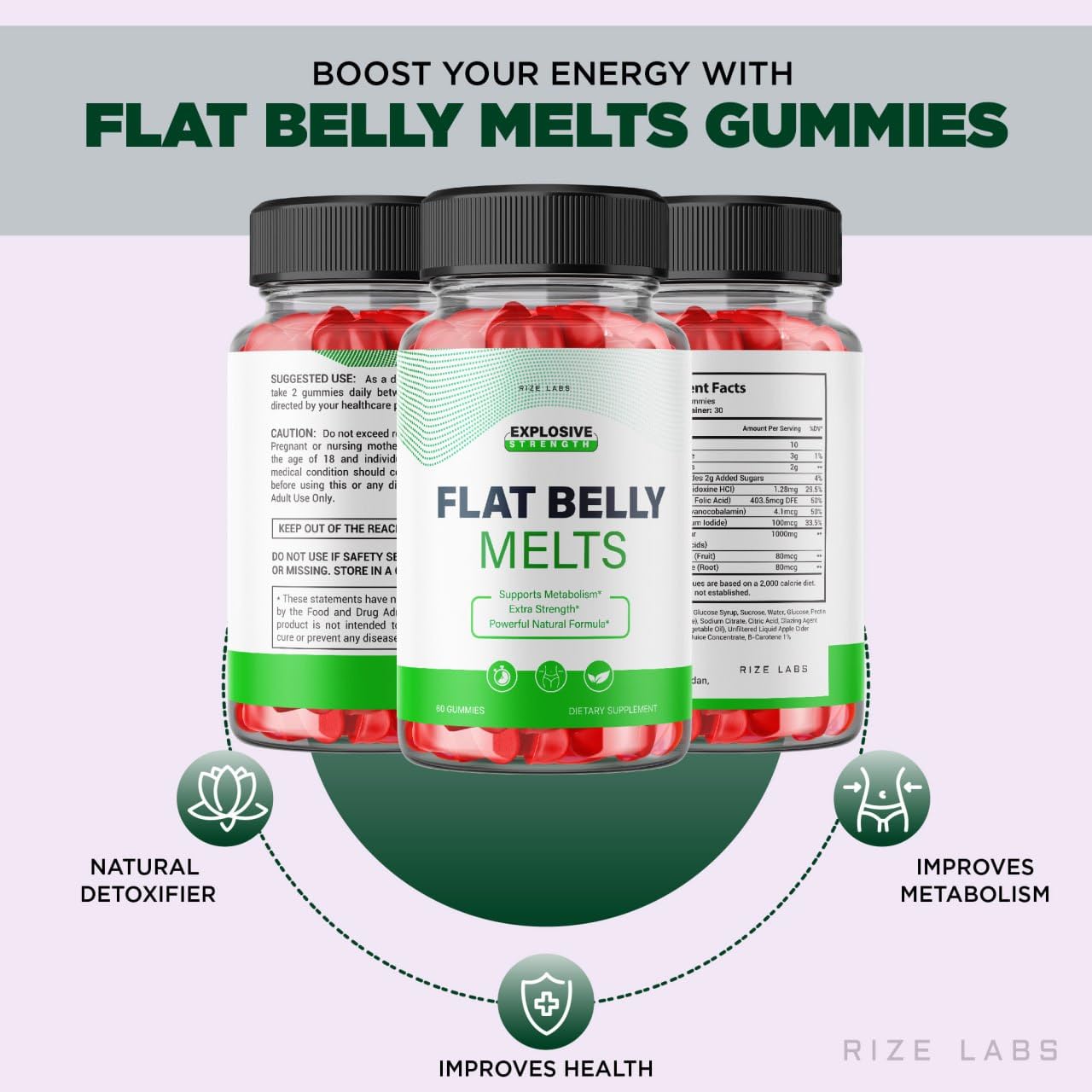 Rize Labs Flat Belly Melts Keto ACV Gummies, 120 Gummies