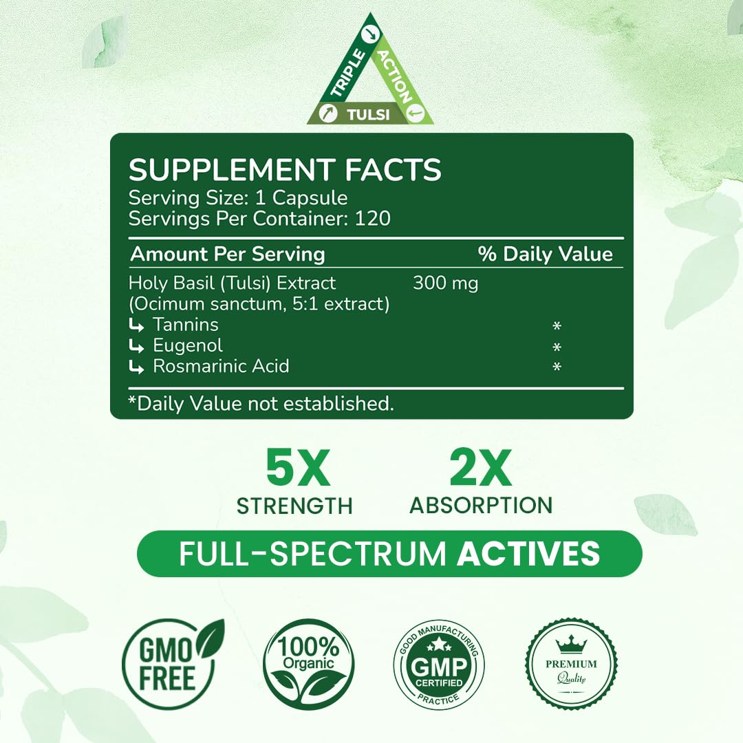 Cosynee Life Holy Basil (Tulsi) Extract 300 mg per Capsule, 120 Capsules