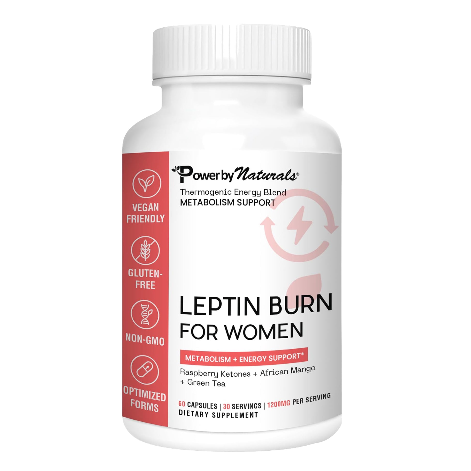 Power By Naturals LeptinBurn for Women – Weight Management Support with Green Coffee Bean, Garcinia & Green Tea Extract – Gluten-Free, Non-GMO, Vegan, 60 Capsules