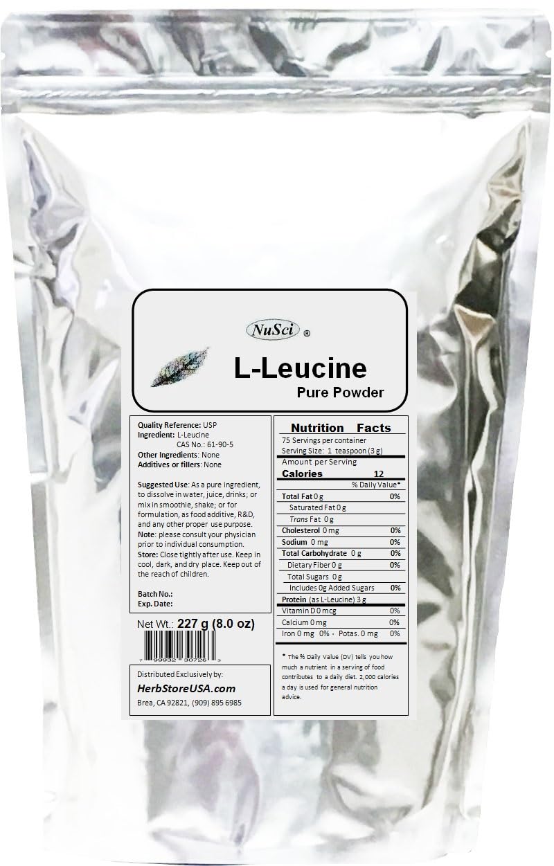 NuSci L-Leucine Pure Powder Leucine BCAA, 8.01 oz