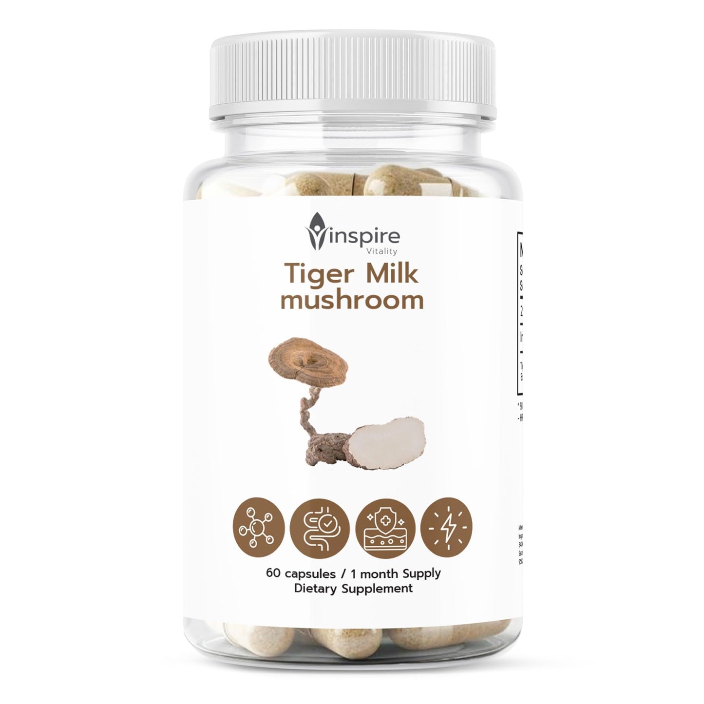 Inspire Vitality LLC Tiger Milk Mushroom for Lungs 500mg Capsules, 60 Count