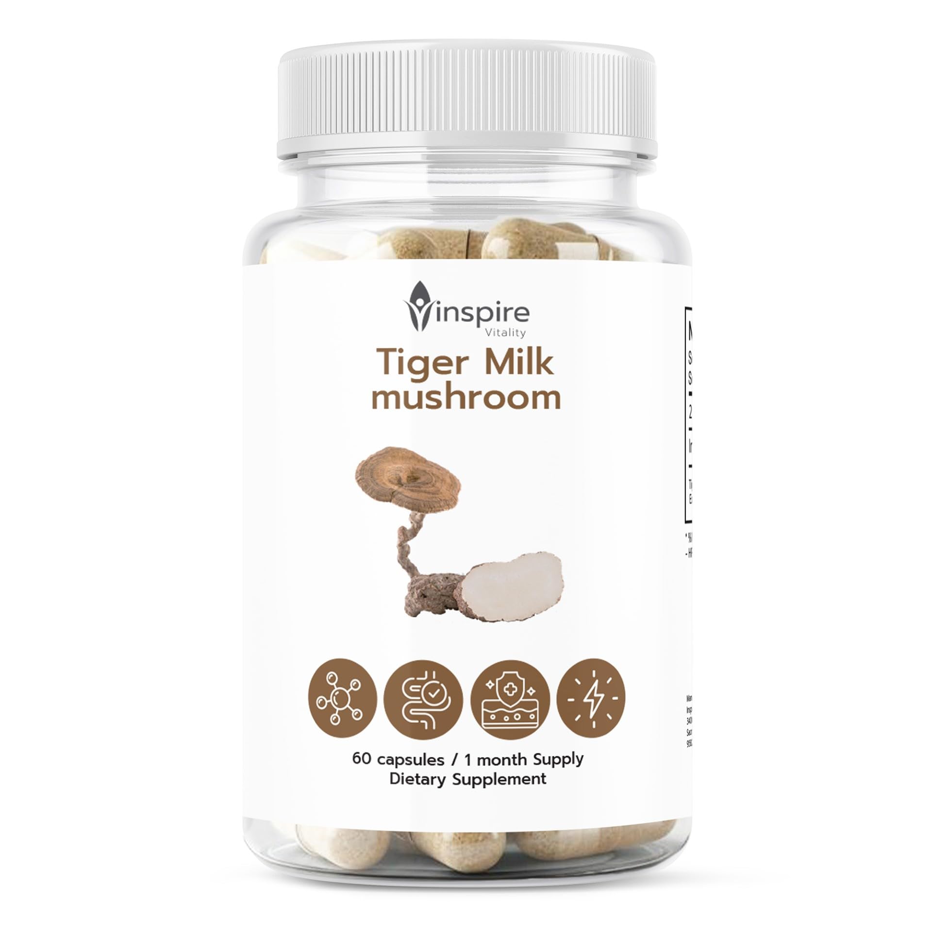 Inspire Vitality LLC Tiger Milk Mushroom for Lungs 500mg Capsules, 60 Count