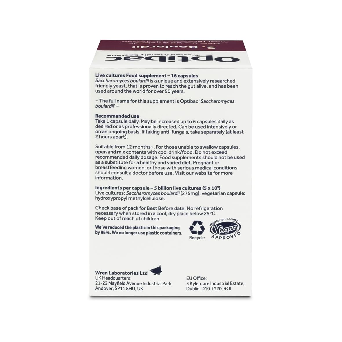 OptiBac Probiotics Saccharomyces boulardii Capsules, 16 Capsules