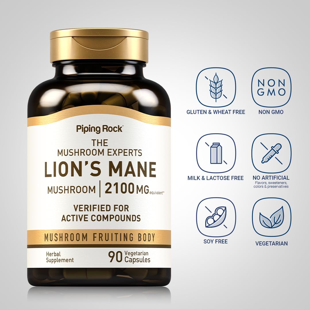 Piping Rock Lions Mane Mushroom Supplement Capsules 90 Capsules
