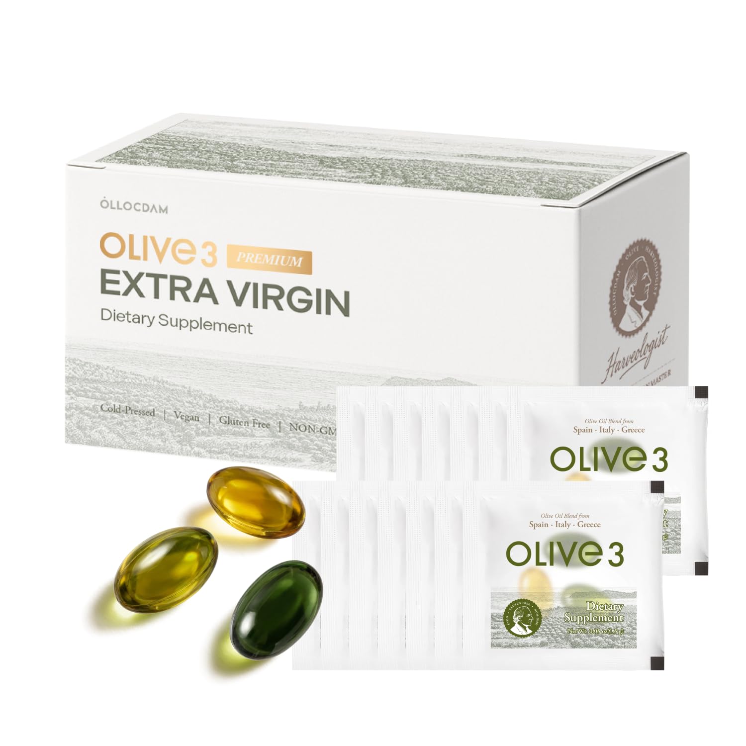 Ollocdam Olive3 Extra Virgin Olive Oil Capsules, 14 Count