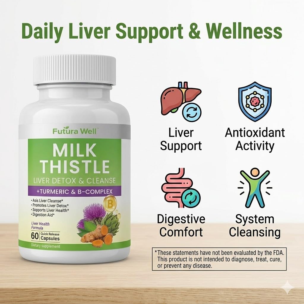 Galriva Milk Thistle Supplement with Silymarin, Liver Support with Milk Thistle Extract, Dandelion Root & Choline, Herbal Liver Health Formula Milk Thistle Capsules, 60 Count