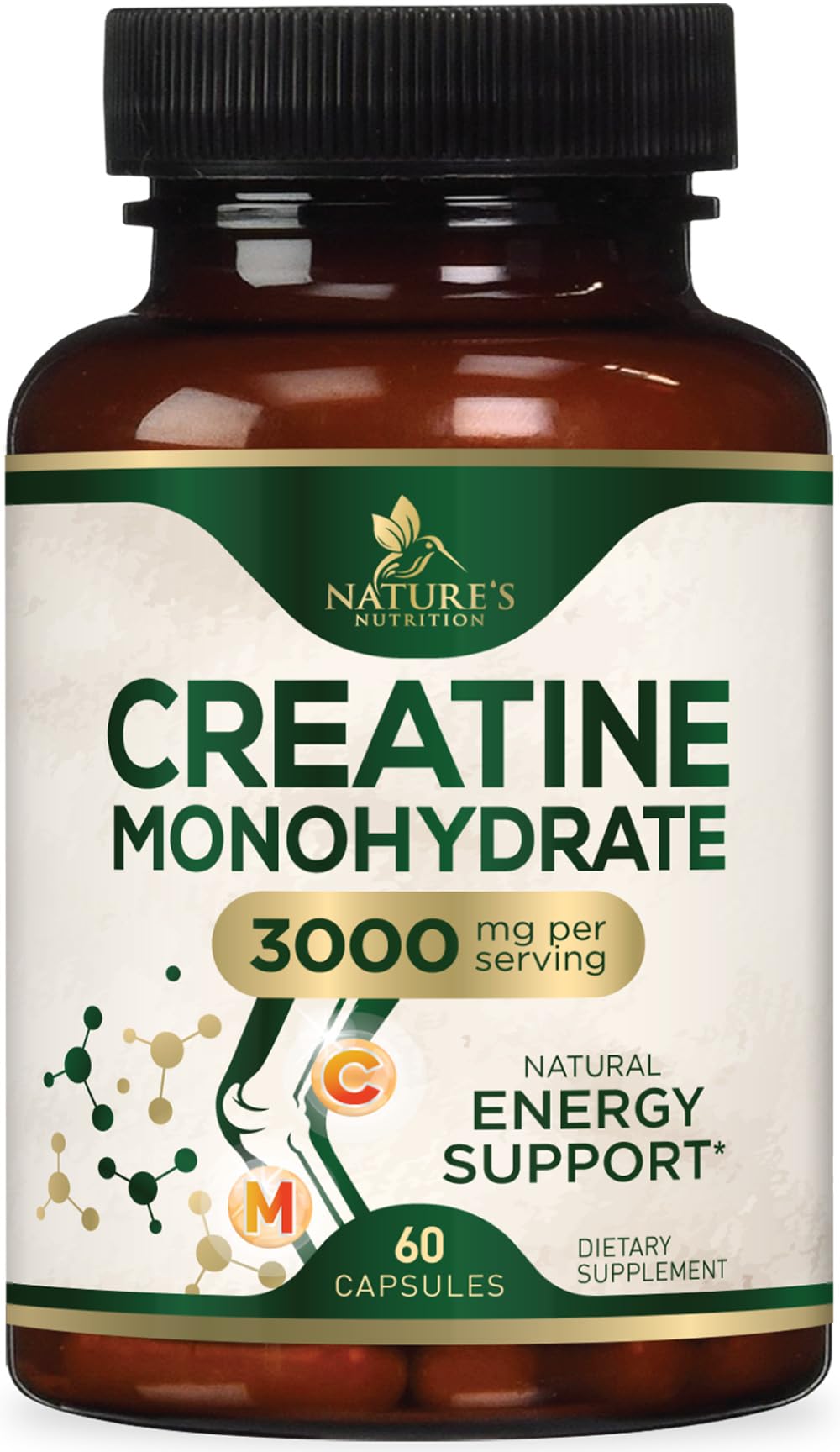 Nature's Nutrition Creatine Monohydrate 3000mg Micronized Creatine Capsule, 60 Capsules