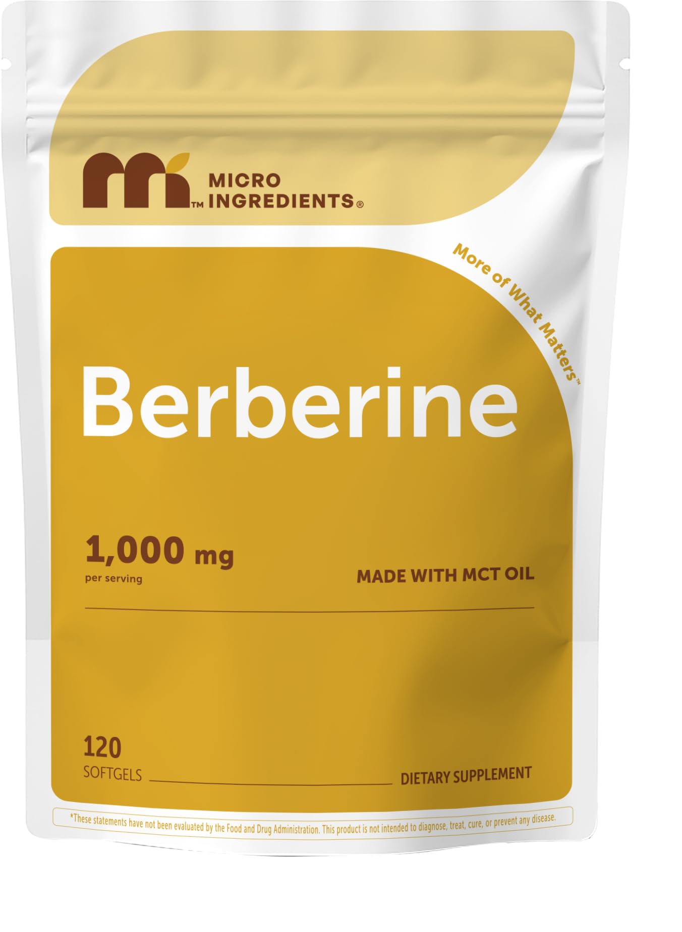 Micro Ingredients Berberine 1000mg with MCT Oil Softgels, 120 Count