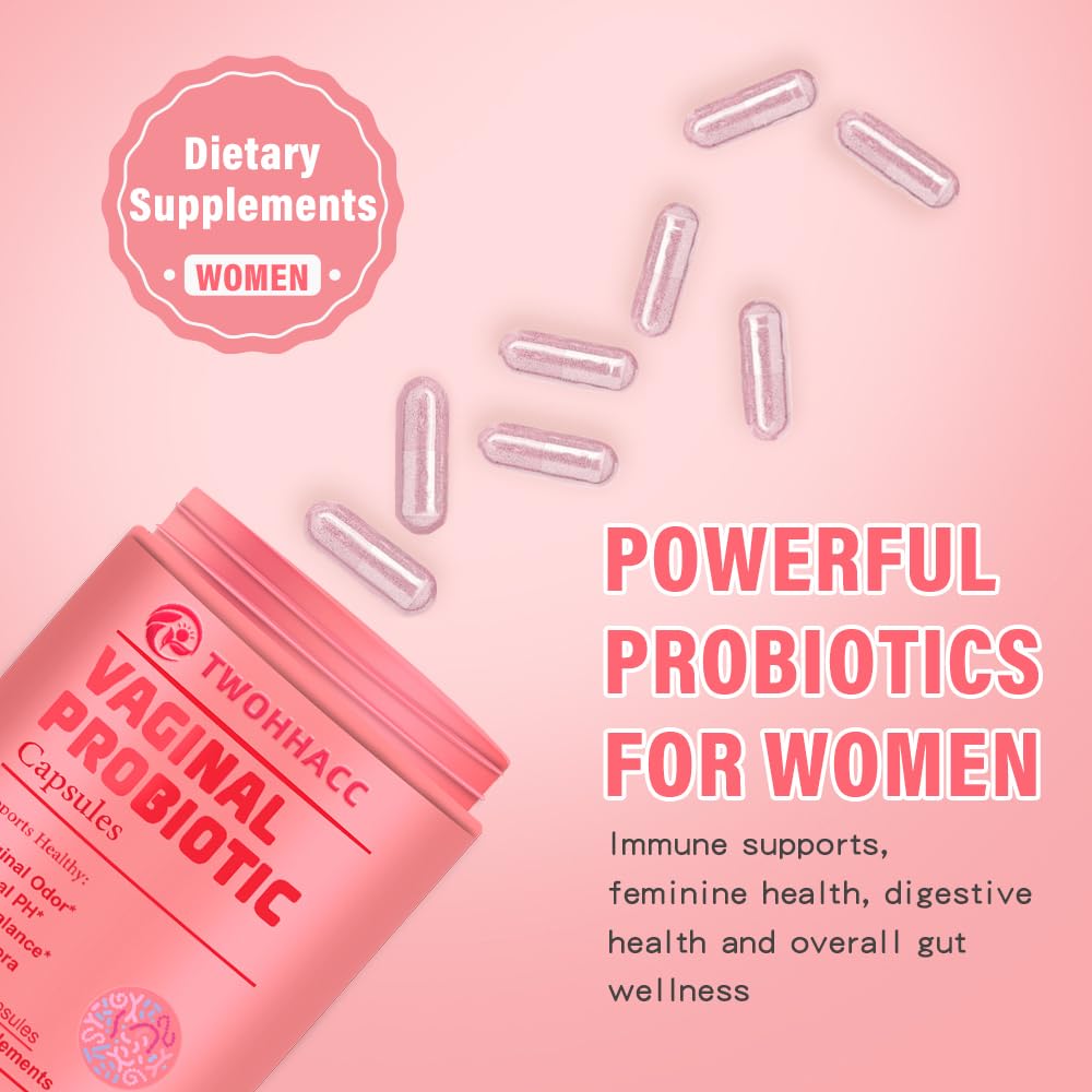 TWOHHACC Probiotics for Women PH Balance Digestive Urinary 5 Billion CFU 4 Strains Promote Healthy Vaginal Odor and Vaginal Flora 60 Capsules