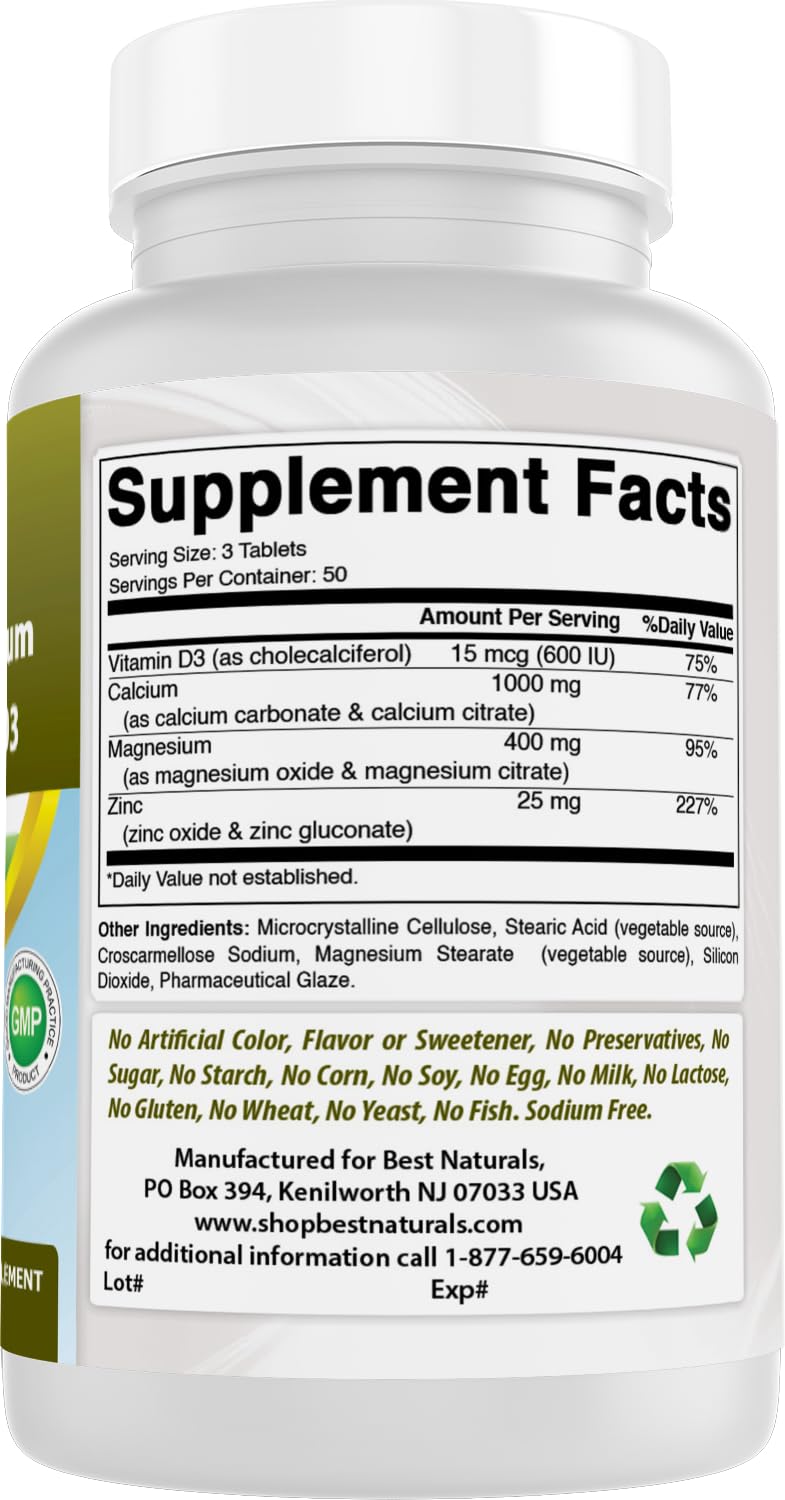 Best Naturals Calcium Magnesium Zinc with Vitamin D3, 150 Tablets