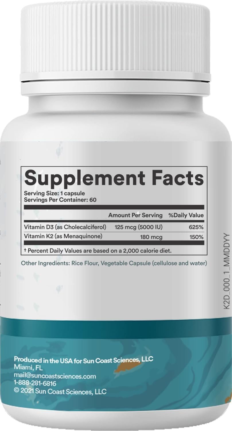 Sun Coast Sciences D3 Shield Vitamin D3 5000 IU for Immune Support and Bone Health, 60 Vegetarian Capsules