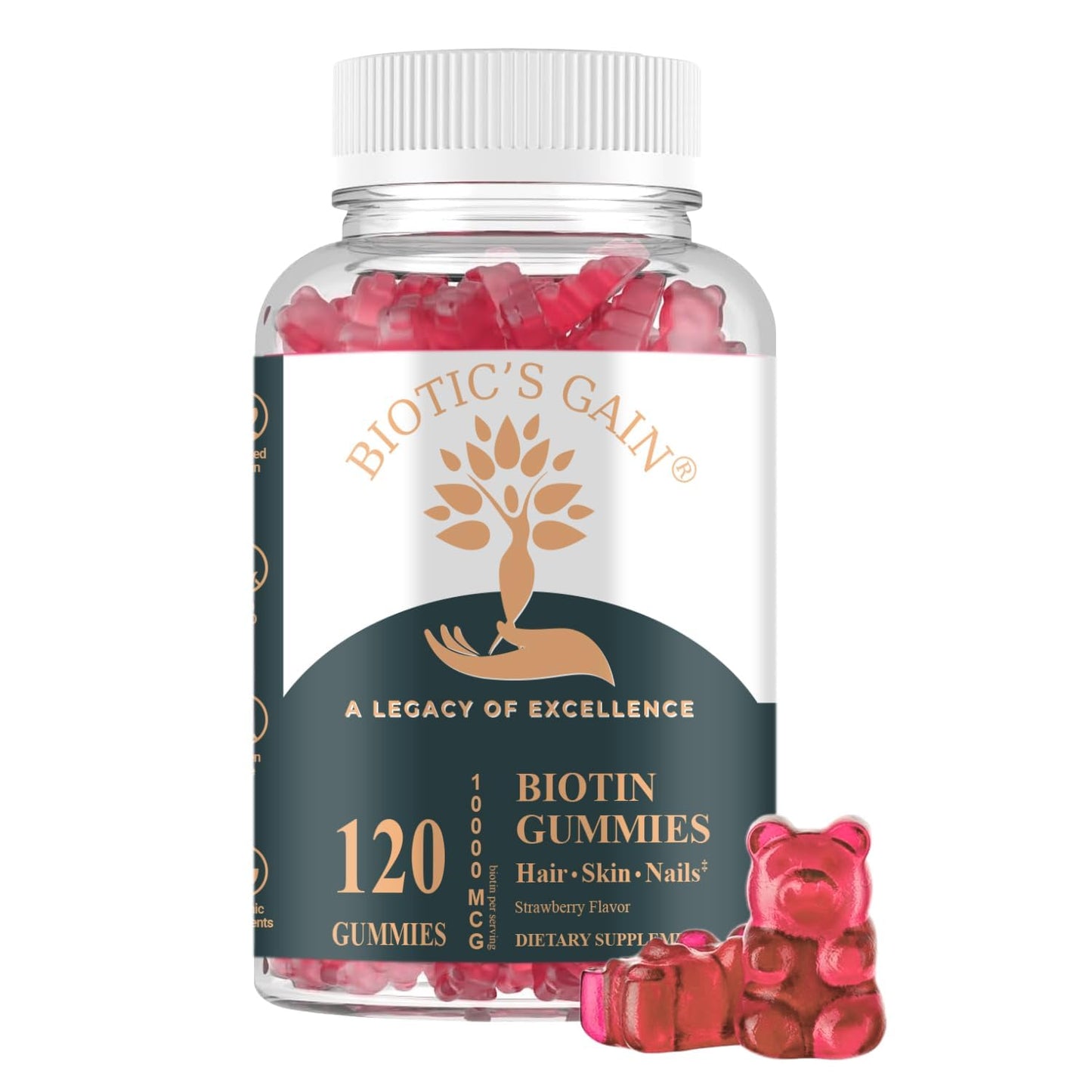 Biotic's Gain Biotin Gummies, 10000 mcg, 120 Count