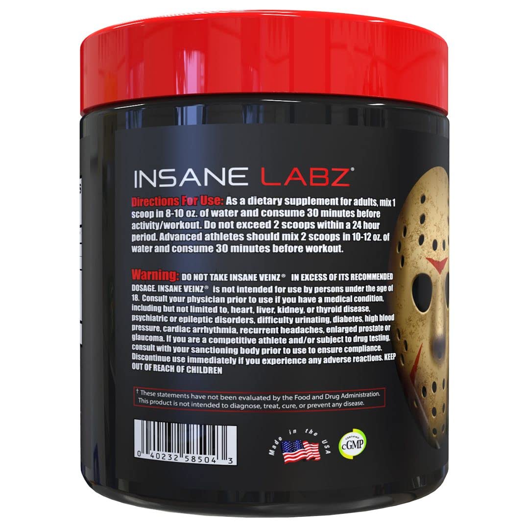 Insane Labz Insane Veinz Non Stimulant NO Enhancing Powder, Nitric Oxide Booster, Apple, 35 Servings