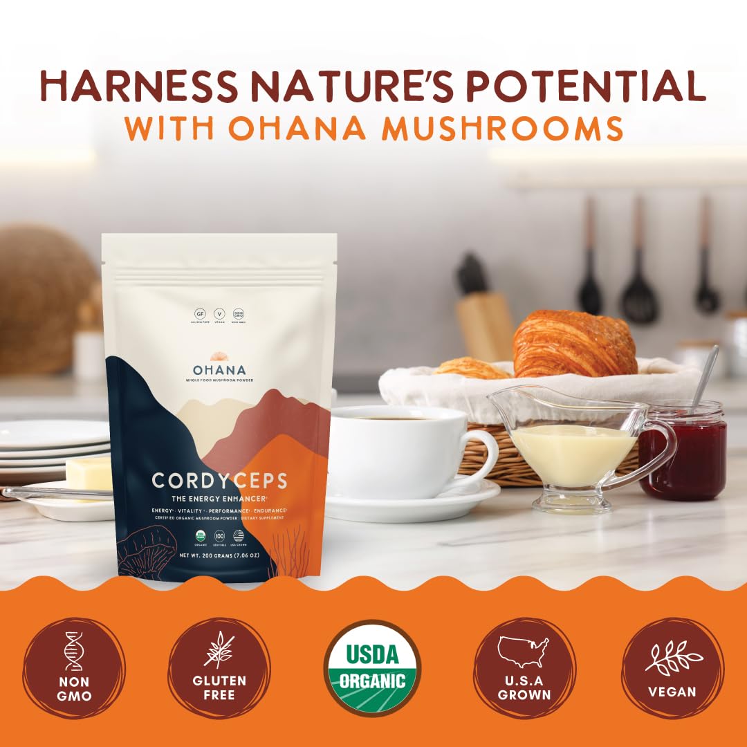 Ohana Mushrooms Cordyceps Organic Mushroom Powder Blend, Powder, 7.05 oz Pack of 1