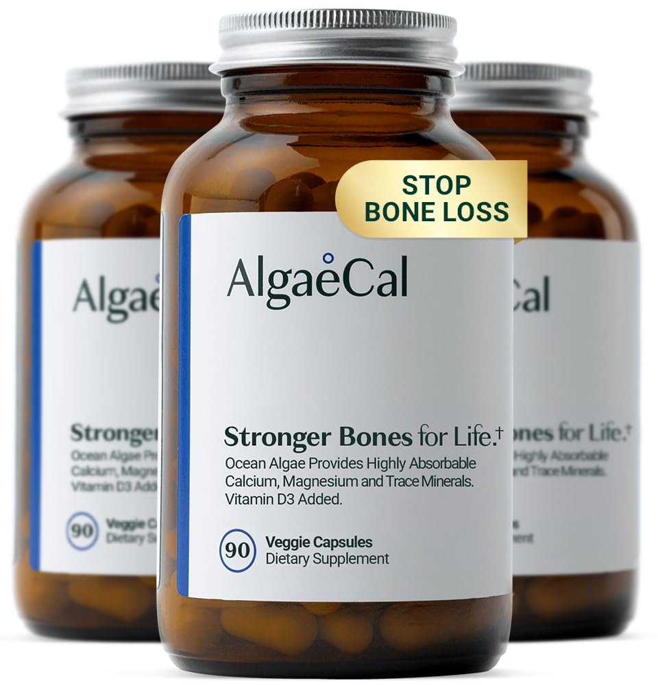 ALGAECAL Plant Based Calcium Supplement for Women & Men, Organic Calcium 750mg with Vitamin D3 1000 IU, 13 Minerals for Bone Health, 270 Capsules