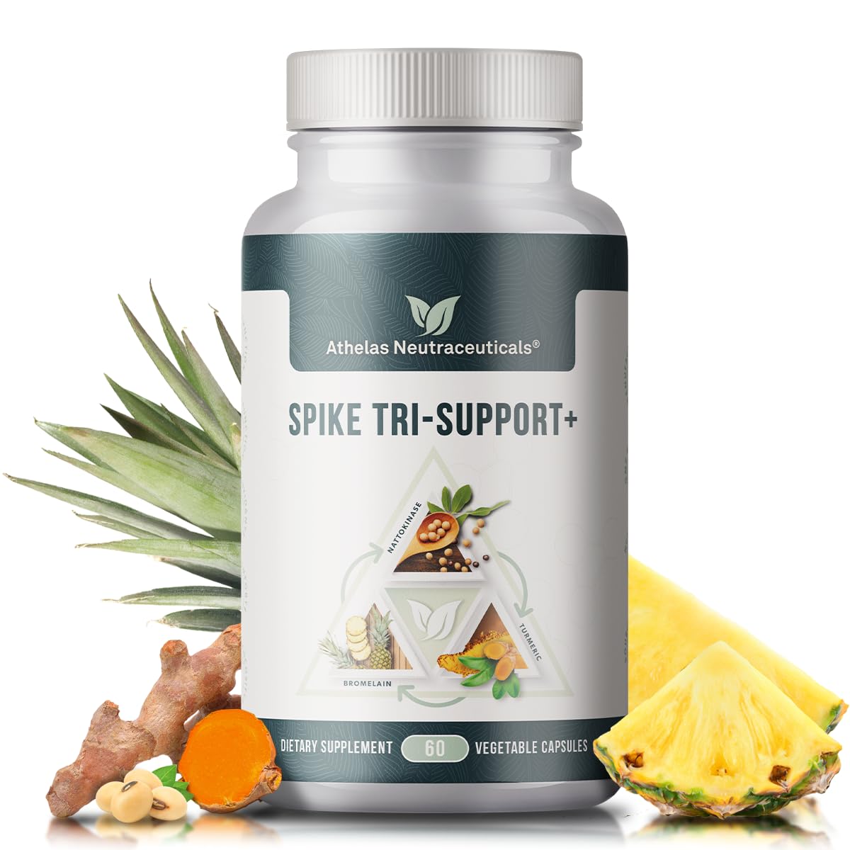 Athelas Neutraceuticals Spike Tri-Support+ Nattokinase, Bromelain, and Turmeric Capsule 60 Count