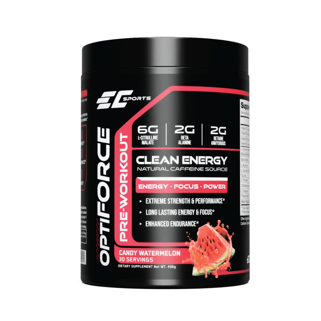 EC Sports OptiForce Pre-Workout Powder 15.34 oz Candy Watermelon