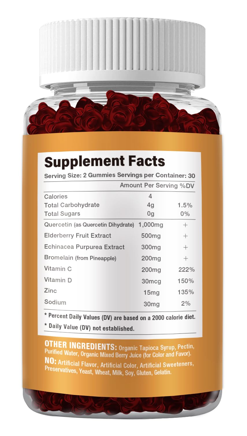Riyuetian Quercetin with Bromelain, Zinc & Vitamin C Gummy 60 Count