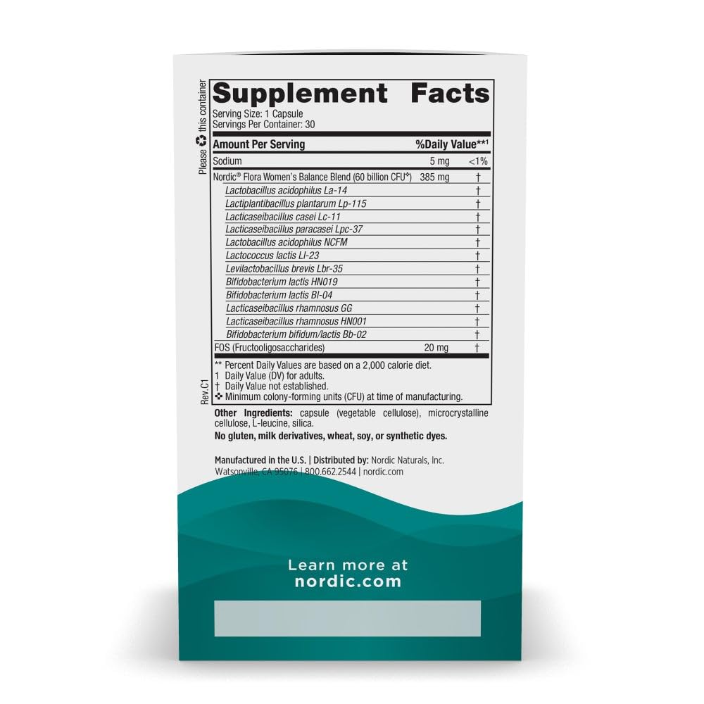 Nordic Naturals Nordic Flora Probiotic Women's Balance, Vegan Capsules, 30 Count