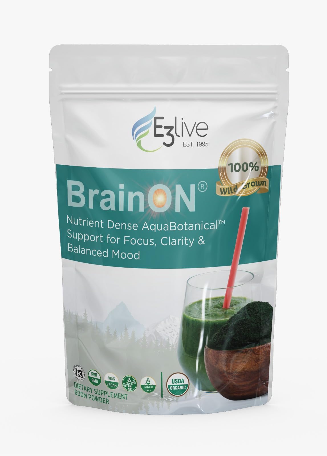 E3LIVE BrainON Premium Brain Nutrition Blend for Cognitive Support Powder 2.1164 oz