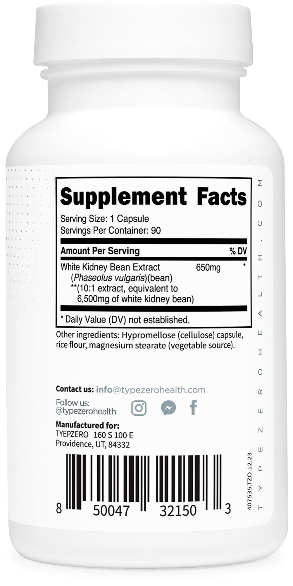 Type Zero Clean White Kidney Bean Extract Capsules 90 Count