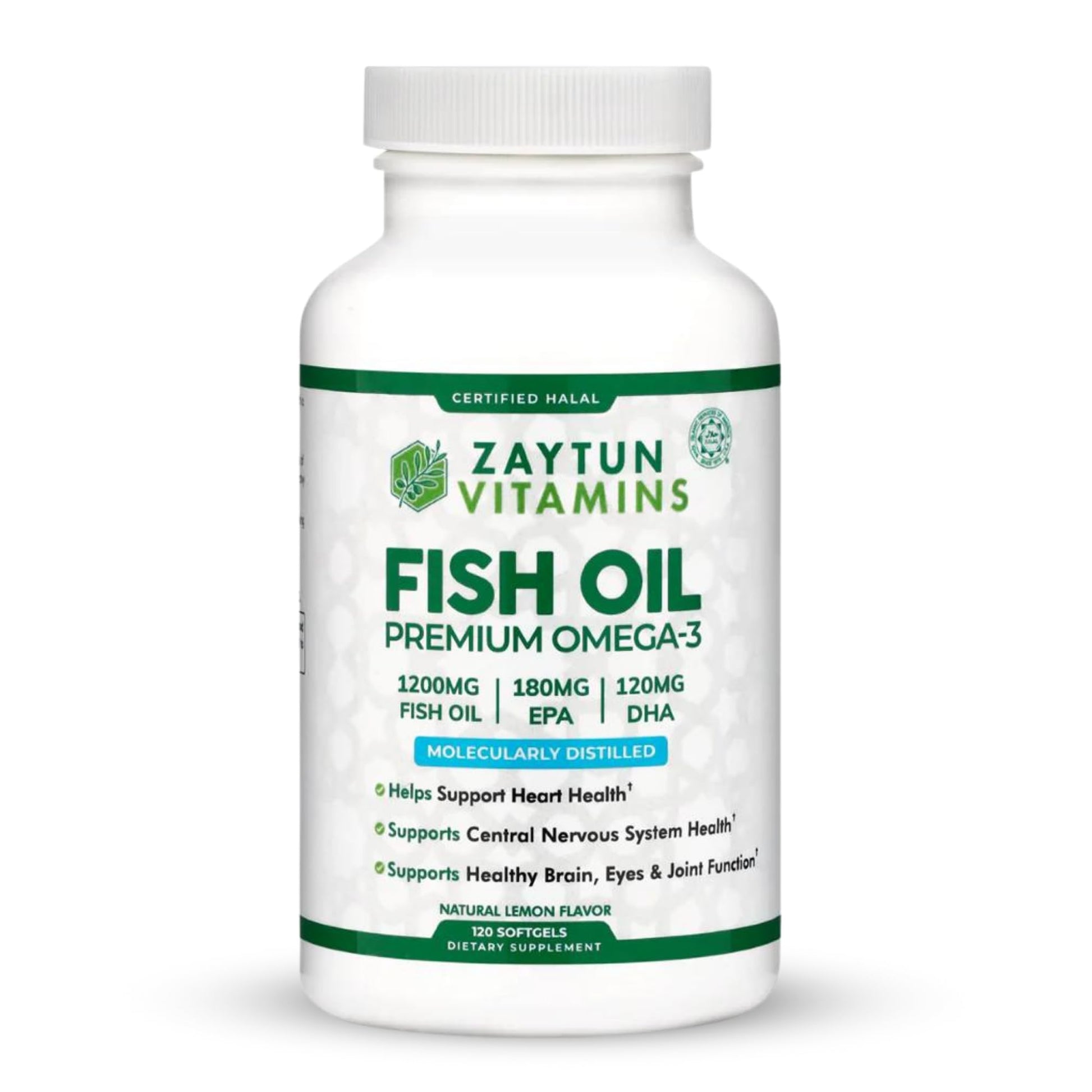 Zaytun Vitamins Halal Fish Oil 1200mg Omega-3 EPA/DHA One Per Day Softgel 120