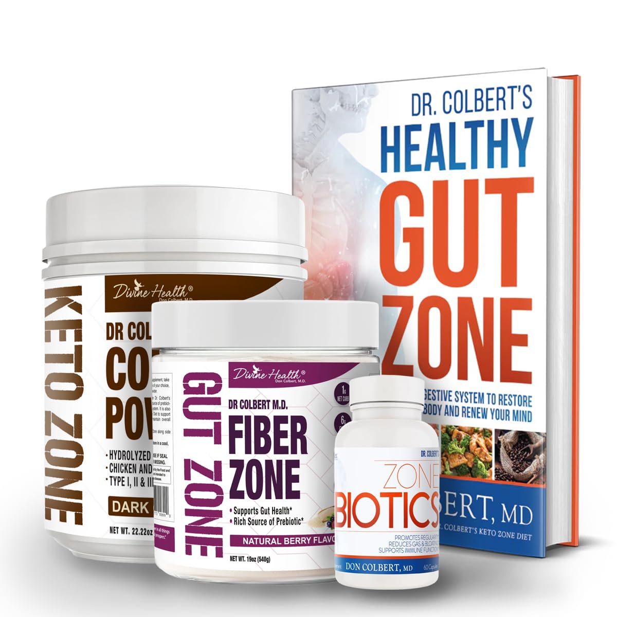 Divine Health Dr. Colbert's Gut Zone Complete Pack Powder 4 Piece Set