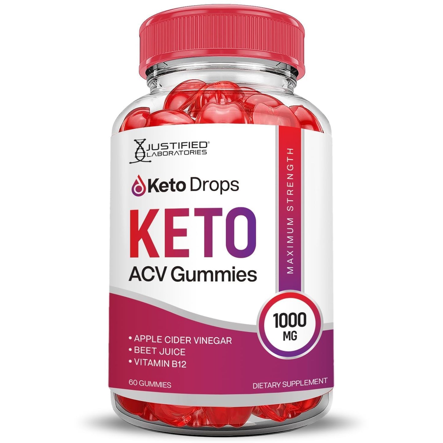 Justified Laboratories Keto Drops Keto ACV Gummies (1000 mg), 60 Count