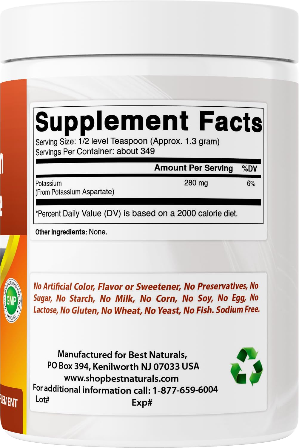 Best Naturals Potassium Aspartate Pure Powder 32 oz
