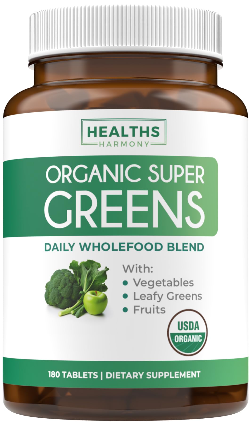Healths Harmony USDA Organic Super Greens Supplement 180 Tablets