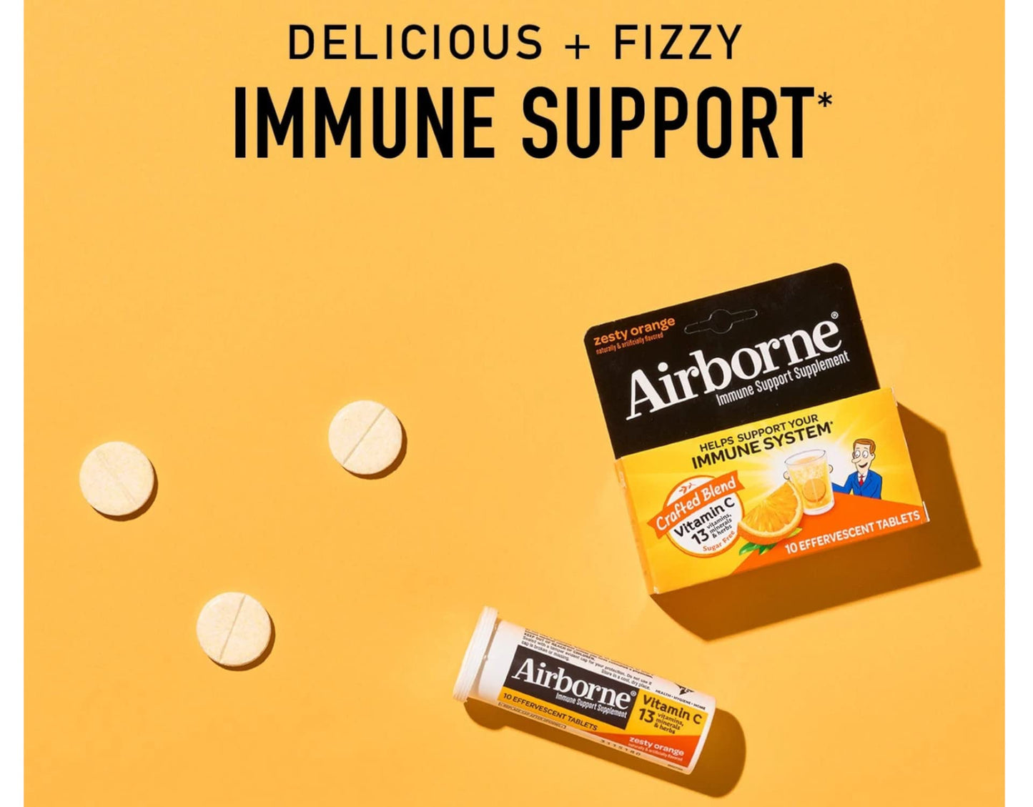Reckitt Airborne Zesty Orange Effervescent Tablets, 110 Tablets
