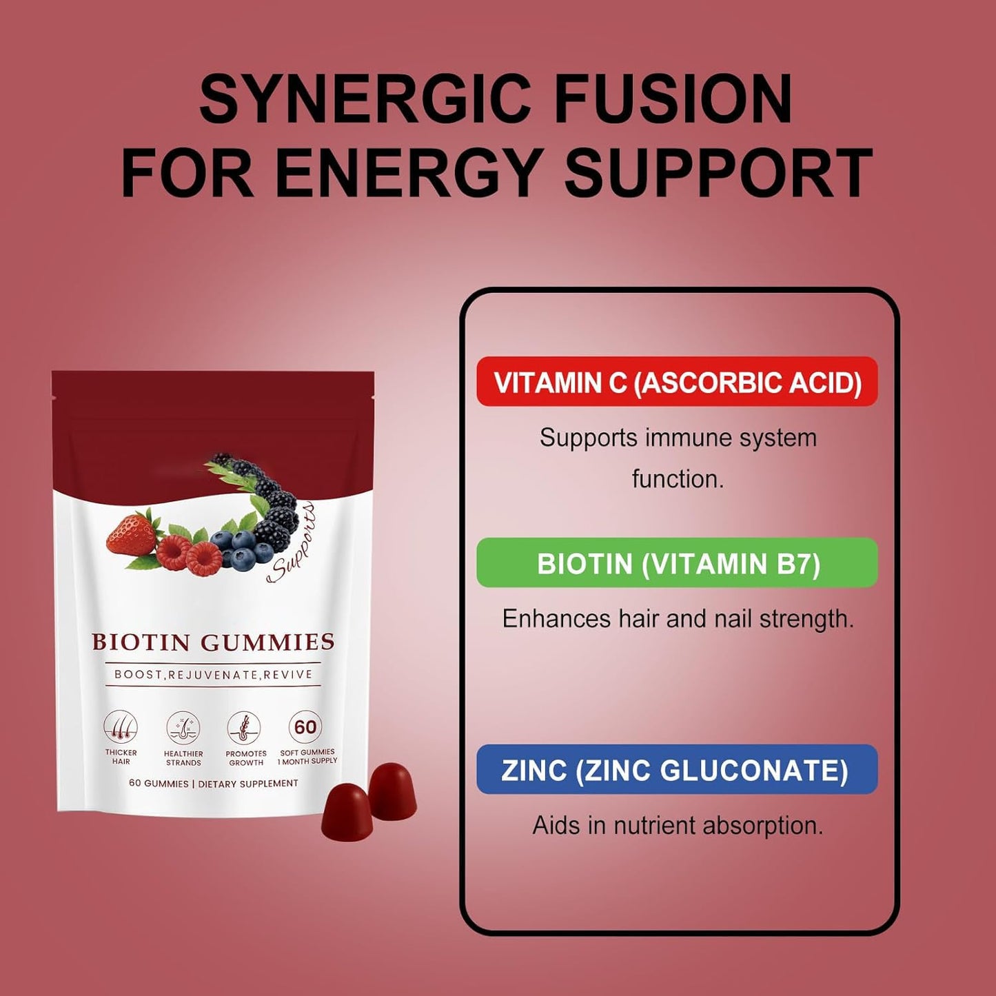 LWLQCZJ Hair Growth Gummies with Biotin, Rosemary & Saw Palmetto - Supports Healthy Hair Growth, Strength & Scalp Health, Nourishes Skin & Nails, Vegan Mixed Berry Flavor, 60 Gummies
