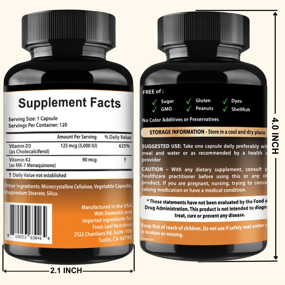 VITBOOST Vitamin D3 K2 Complex Capsules 120 Count