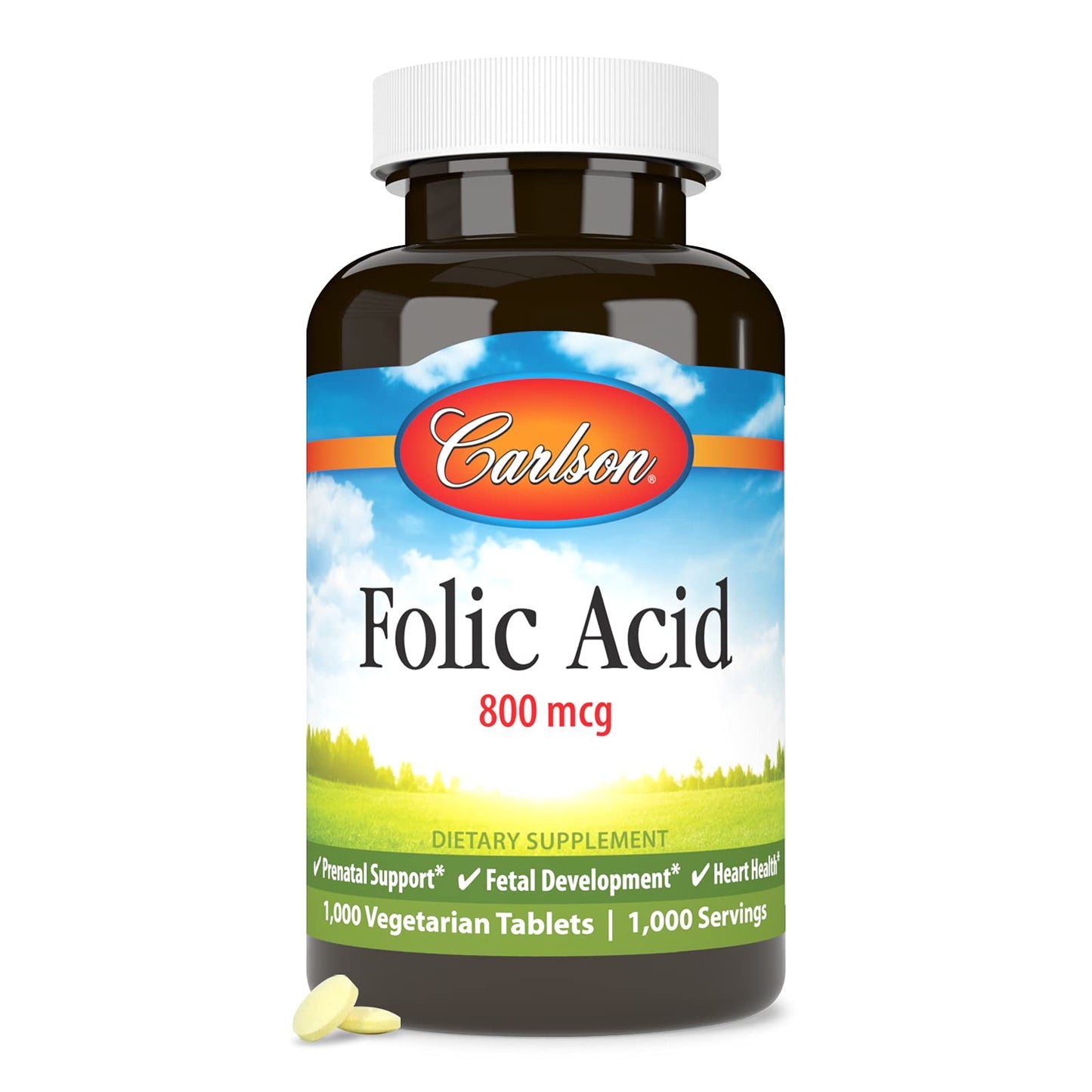 Carlson Folic Acid 800 mcg Tablet, 1000 Count