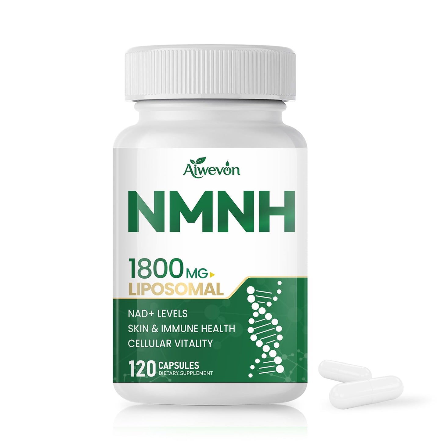 Aiwevon NMNH 1800mg Liposomal NAD+ Supplement NMNH NMN Alternative with Nicotinamide Riboside & Resveratrol, NAD Booster for Cellular Energy Healthy Aging Support, 120 Vegan Capsules