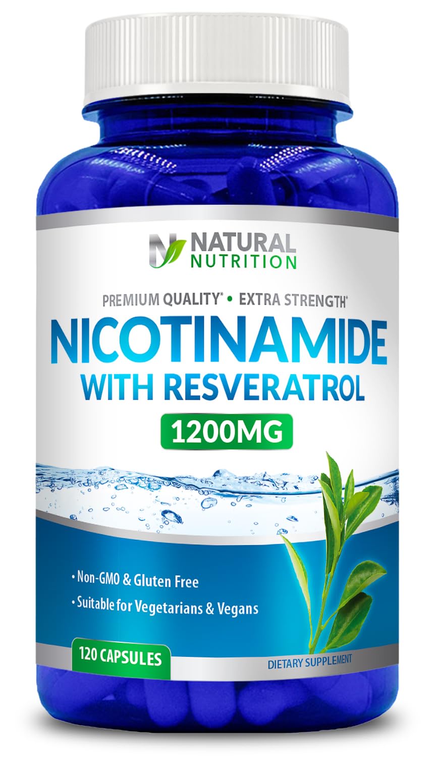 Generic Nicotinamide with Resveratrol 1200mg (Vitamin B-3) Veggie Capsules, 120 Count