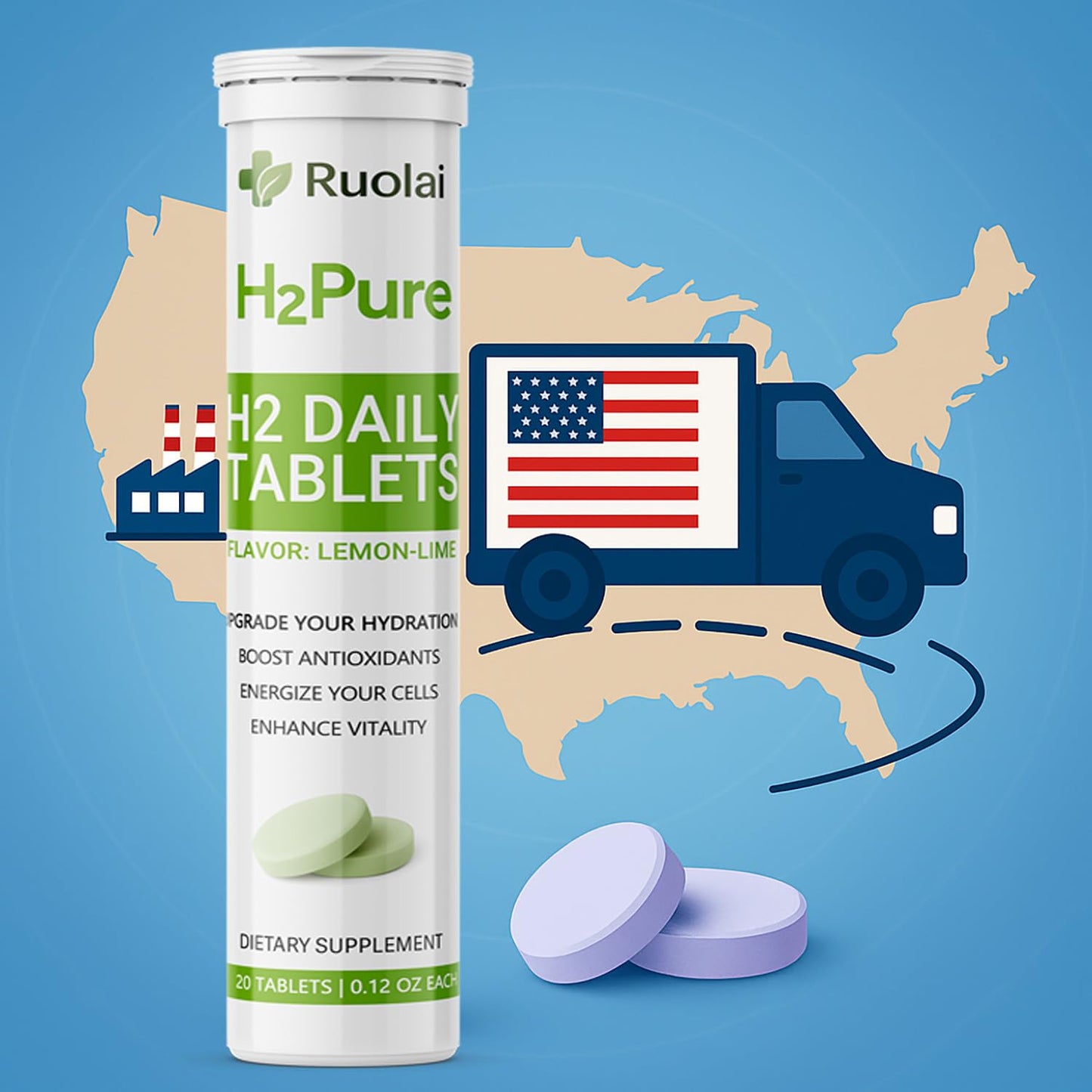 Ruolai H2pure Hydrogen Tablets, 20 Tablets