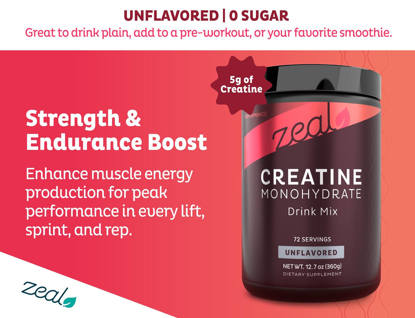 Zeal Naturals Micronized Creatine Monohydrate Powder 12.7 Ounce (Pack of 1)