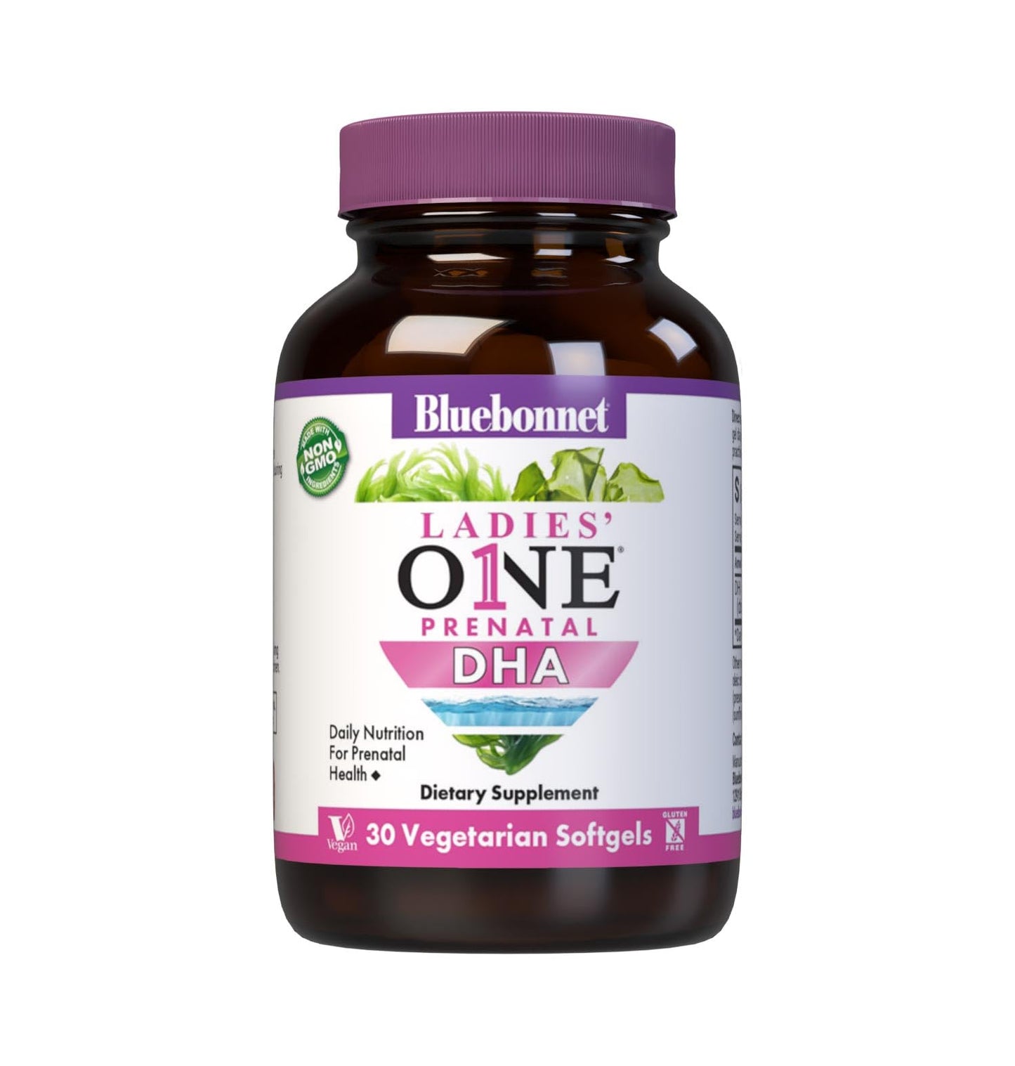 BlueBonnet Ladies' One Prenatal DHA Daily Nutrition for Prenatal Health Non-GMO Vegan Gluten-Free Softgels 30 Count