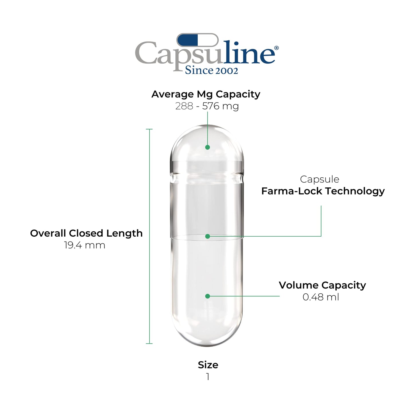 Capsuline Clear Size 1 Empty Vegetarian Capsules 1000 Count
