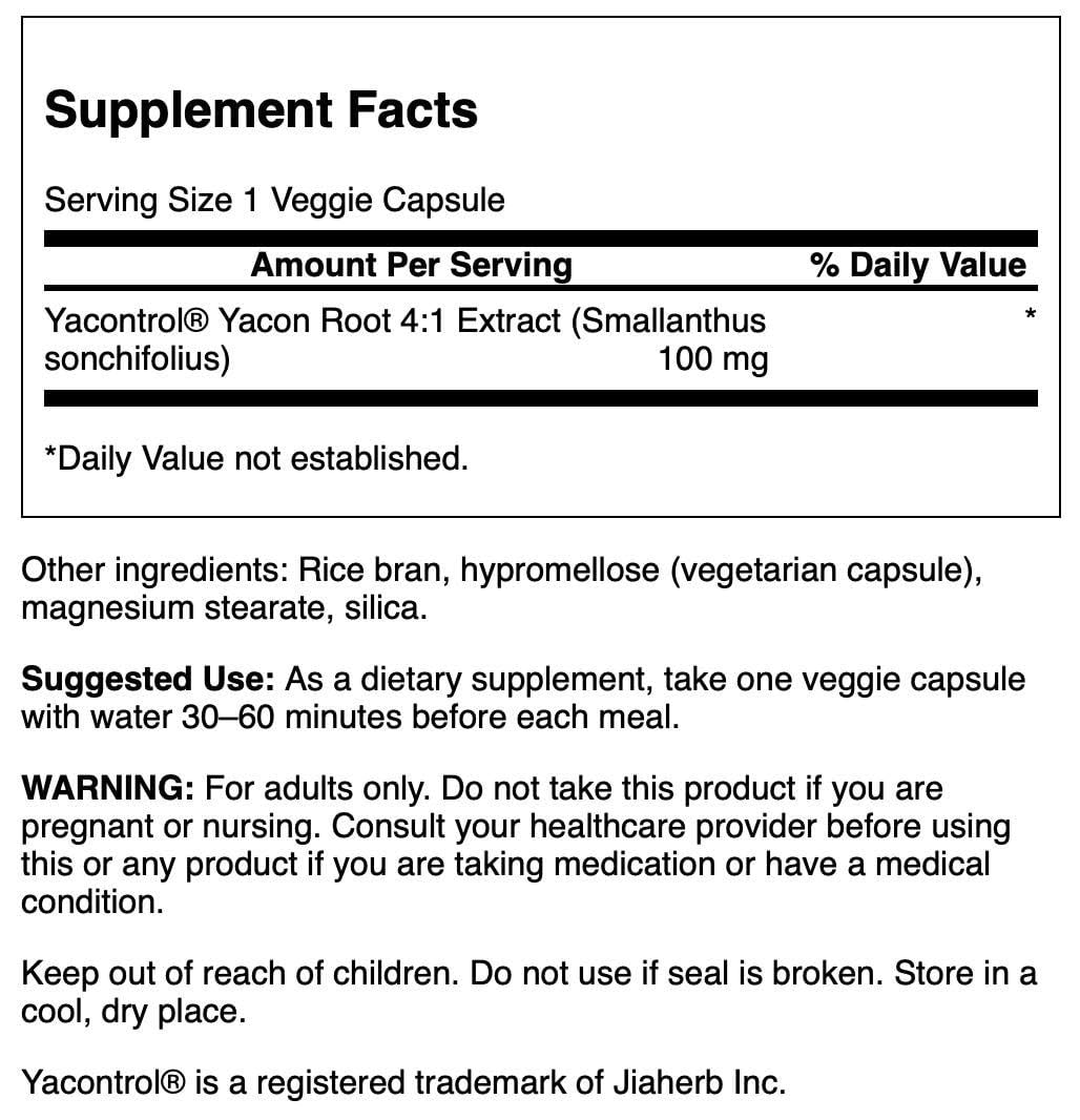 Swanson Yacontrol Yacon Root Extract 4:1 100 Milligrams Veg Capsules 90 Count