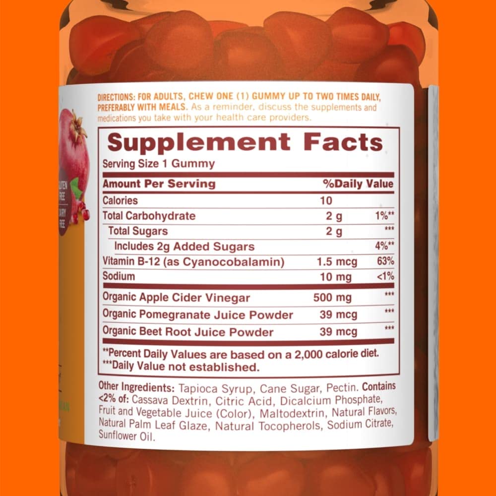 Sundown Apple Cider Vinegar Gummies, Supports Energy Metabolism, Raspberry Pomegranate Flavored, 90 Gummies
