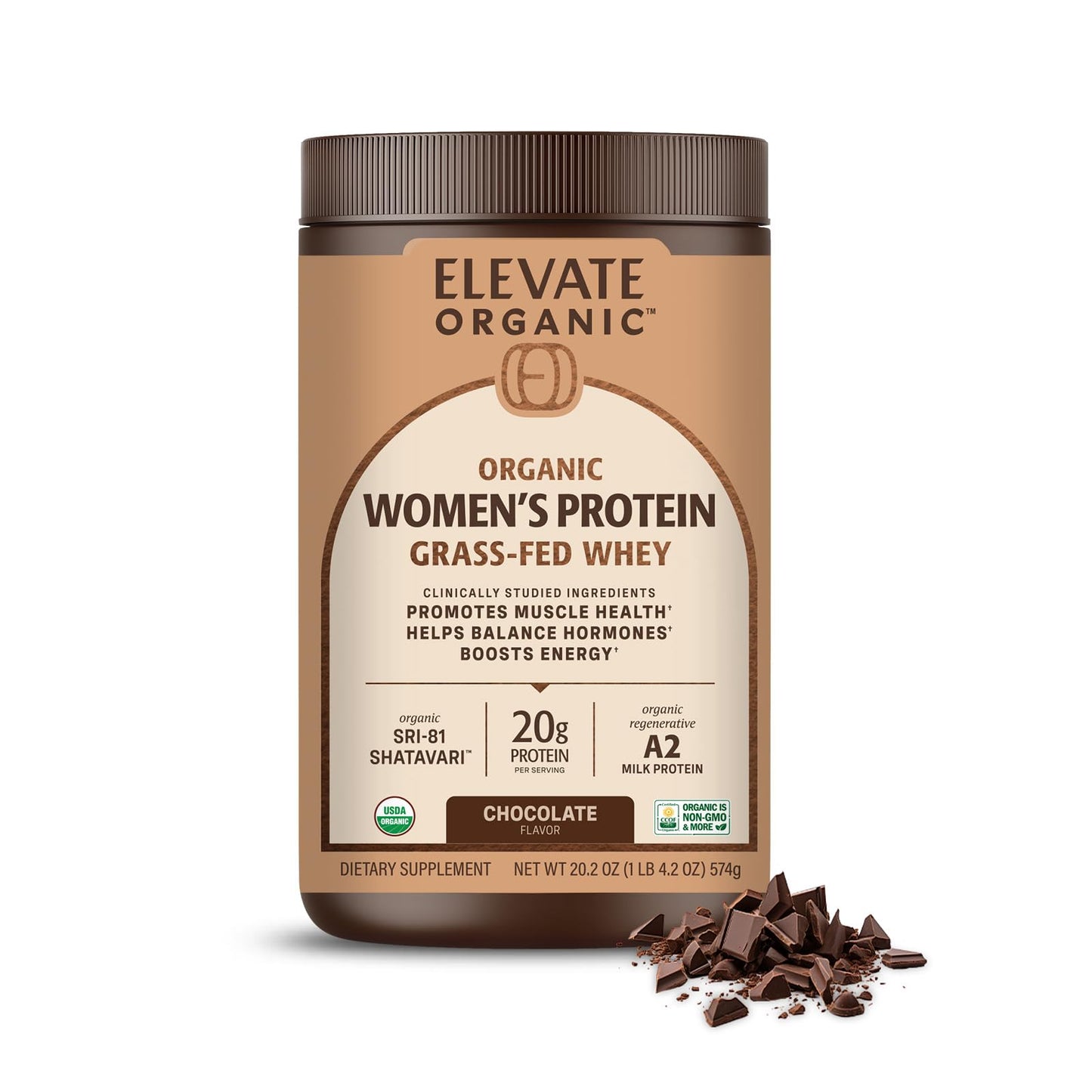 ELEVATE ORGANIC Women’s Whey Protein Powder, Chocolate, 20.2g Protein